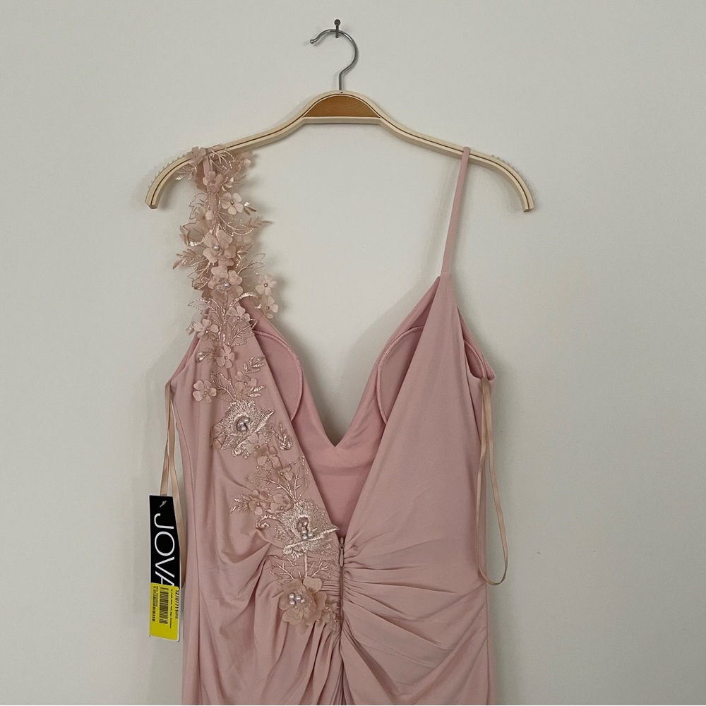 JOVANI 1074A BLUSH Plunge V-Neck Open Back Embellished Applique Dress Gown‎ 10 - Picture 8 of 16